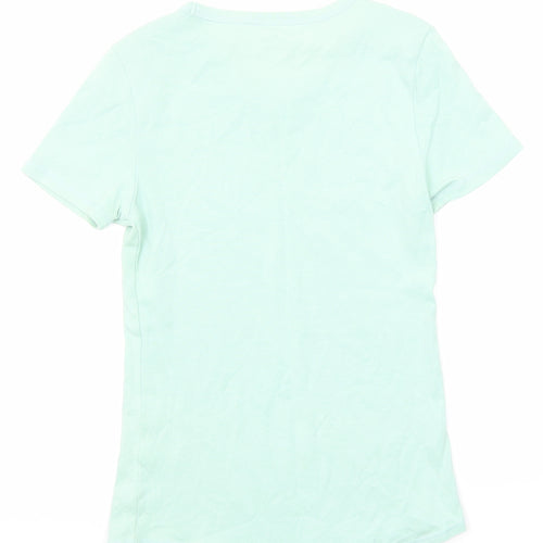 Marks and Spencer Womens Green 100% Cotton Basic T-Shirt Size 8 Round Neck
