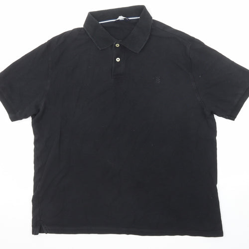 Marks and Spencer Mens Black Cotton Polo Size XL Collared Button