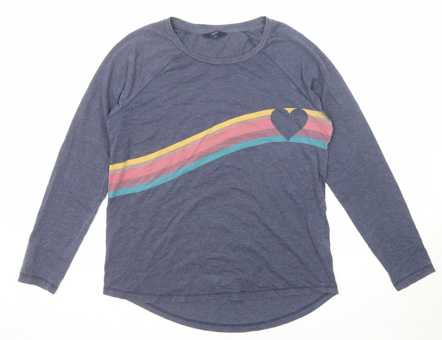 NEXT Womens Blue Cotton Basic T-Shirt Size 14 Boat Neck - Rainbow Heart