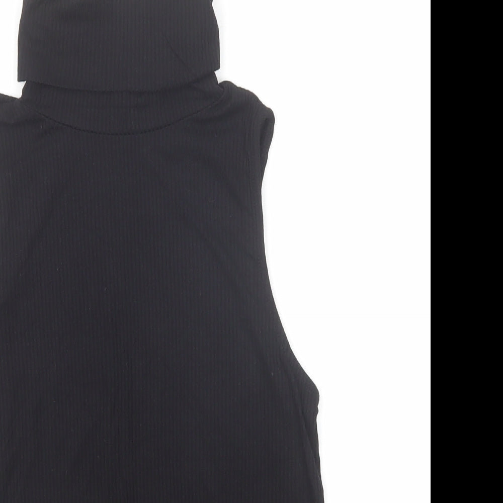 Divided by H&M Womens Black Viscose Basic Tank Size M Roll Neck