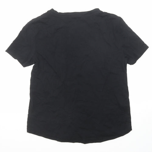 Mango Womens Black Cotton Basic T-Shirt Size S Boat Neck