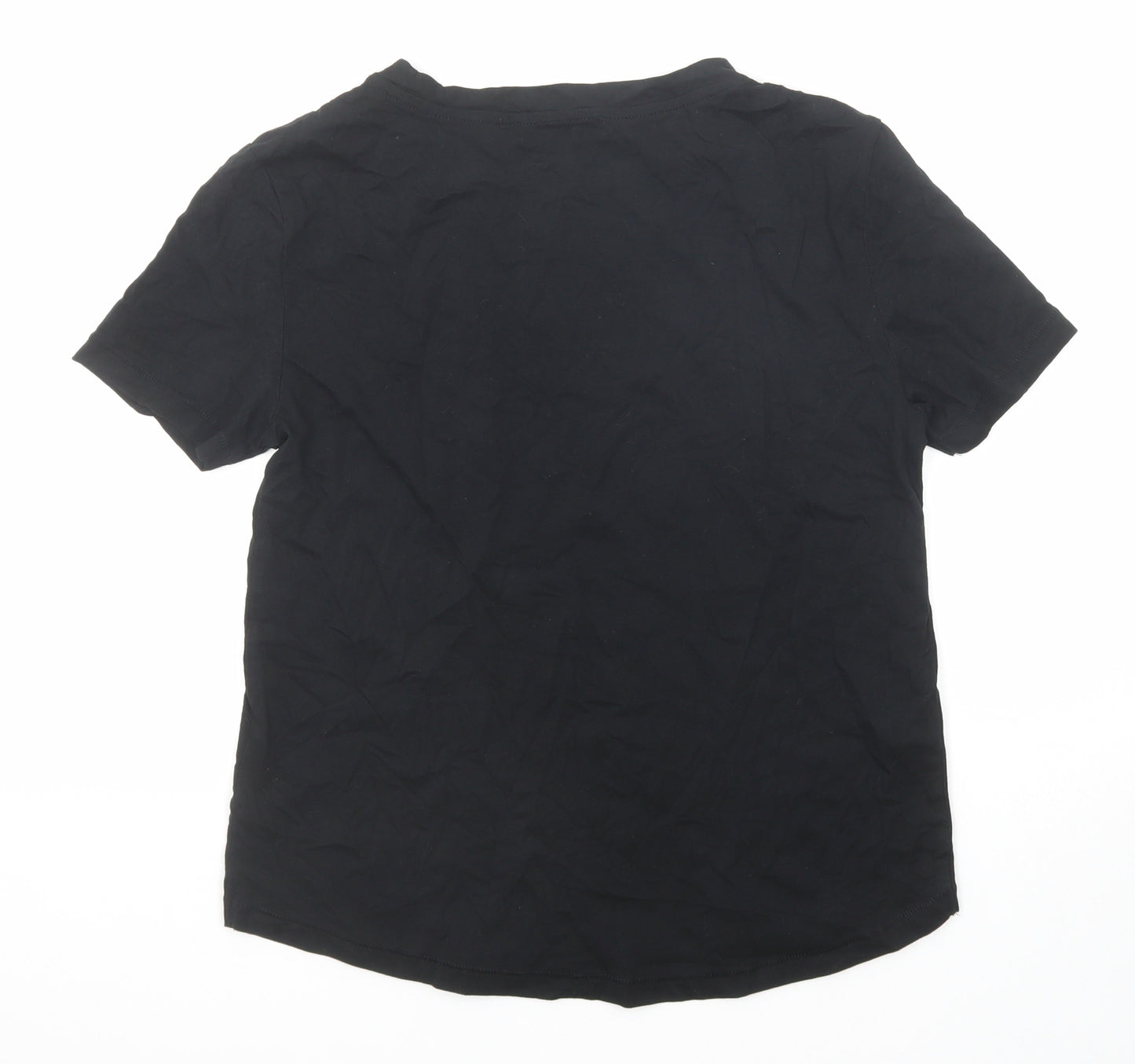 Mango Womens Black Cotton Basic T-Shirt Size S Boat Neck
