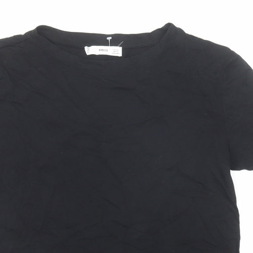 Mango Womens Black Cotton Basic T-Shirt Size S Boat Neck