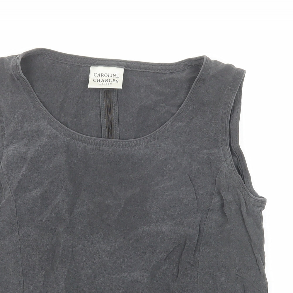 Caroline Charles Womens Grey Silk Basic Tank Size 12 Boat Neck