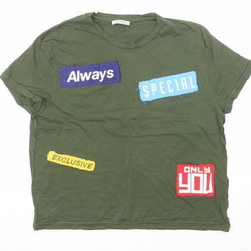 Zara Womens Green Cotton Basic T-Shirt Size S Crew Neck