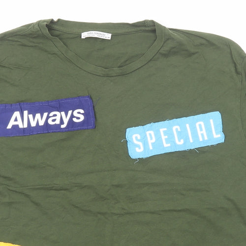 Zara Womens Green Cotton Basic T-Shirt Size S Crew Neck