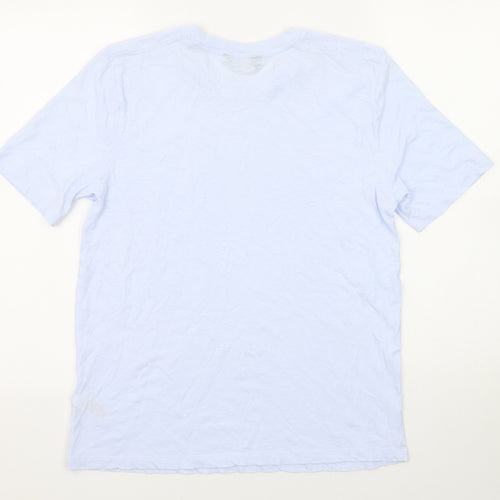 Marks and Spencer Womens Blue Cotton Basic T-Shirt Size 10 Crew Neck - Broderie Anglaise Details