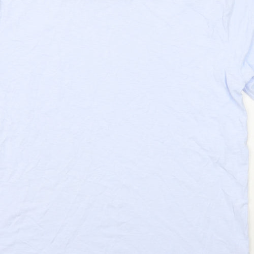 Marks and Spencer Womens Blue Cotton Basic T-Shirt Size 10 Crew Neck - Broderie Anglaise Details
