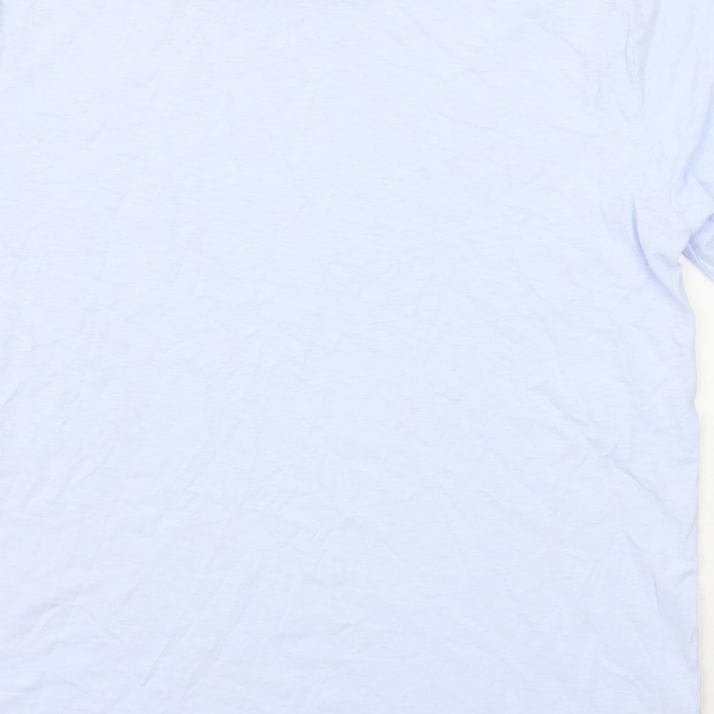 Marks and Spencer Womens Blue Cotton Basic T-Shirt Size 10 Crew Neck - Broderie Anglaise Details