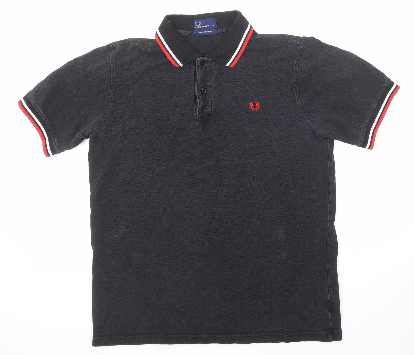 Fred Perry Mens Black Cotton Polo Size XL Collared Button