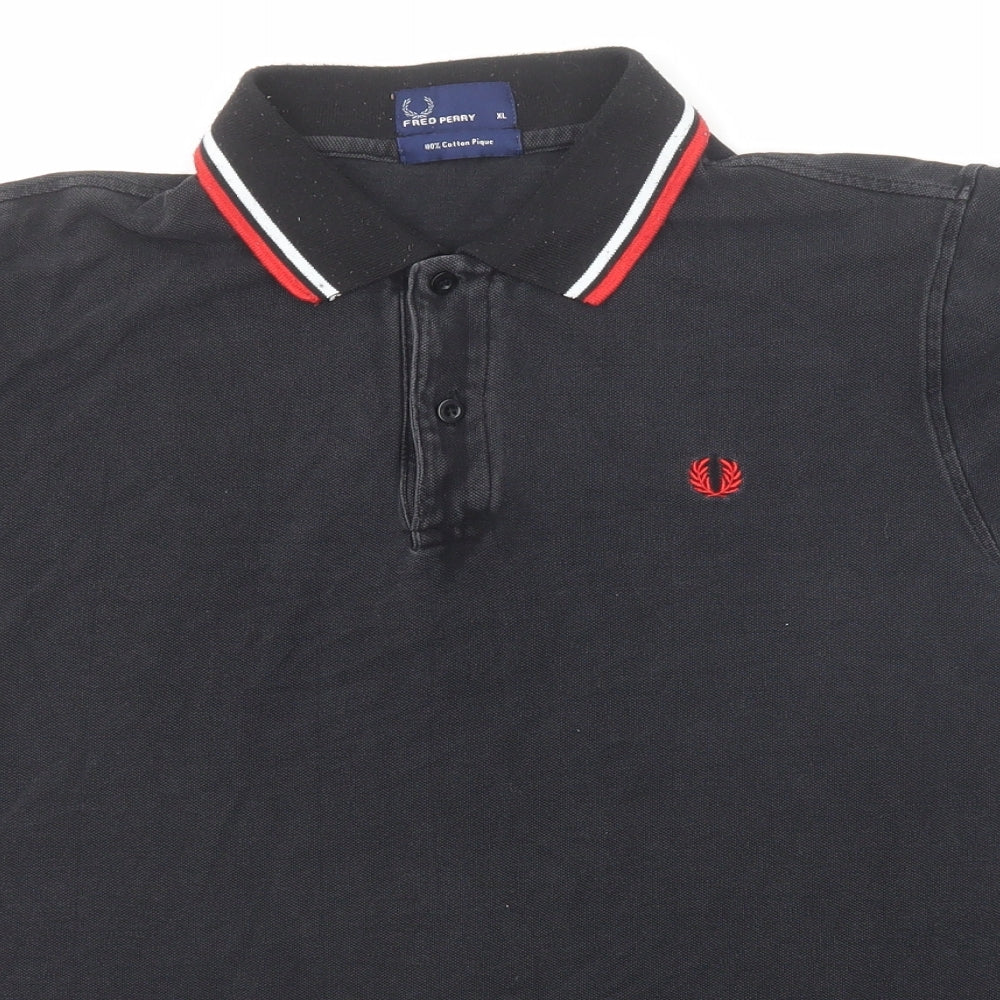 Fred Perry Mens Black Cotton Polo Size XL Collared Button