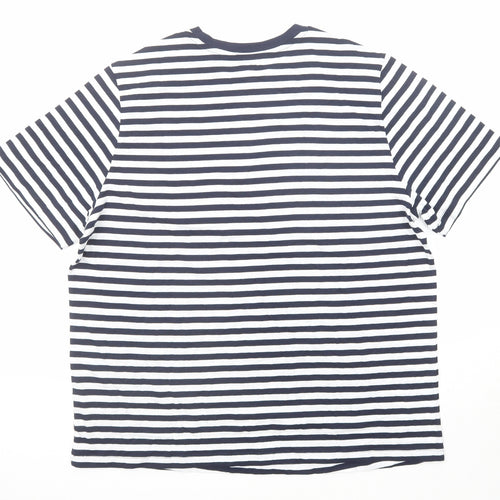 Marks and Spencer Womens Blue Striped Cotton Basic T-Shirt Size 16 Crew Neck