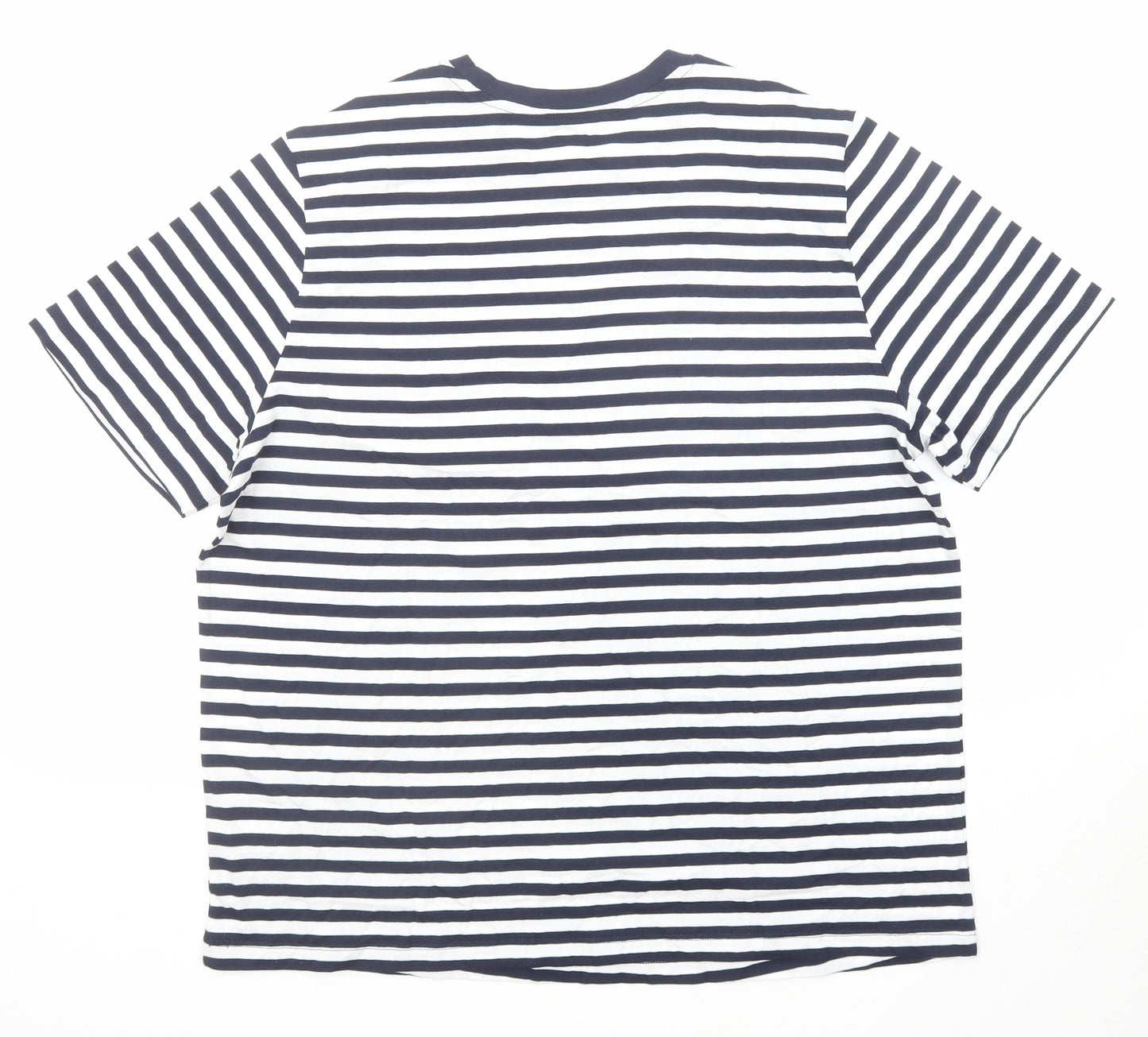 Marks and Spencer Womens Blue Striped Cotton Basic T-Shirt Size 16 Crew Neck