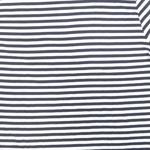 Marks and Spencer Womens Blue Striped Cotton Basic T-Shirt Size 16 Crew Neck
