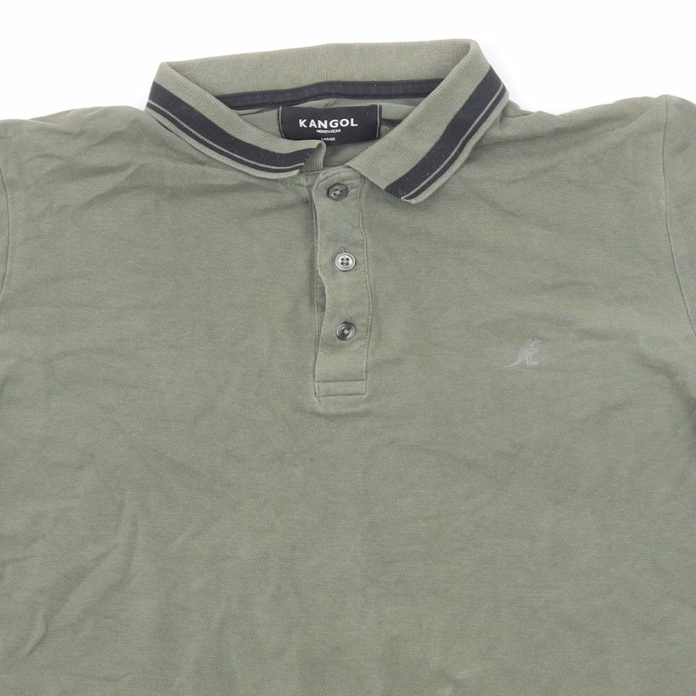 Kangol Mens Green Cotton Polo Size L Collared Button