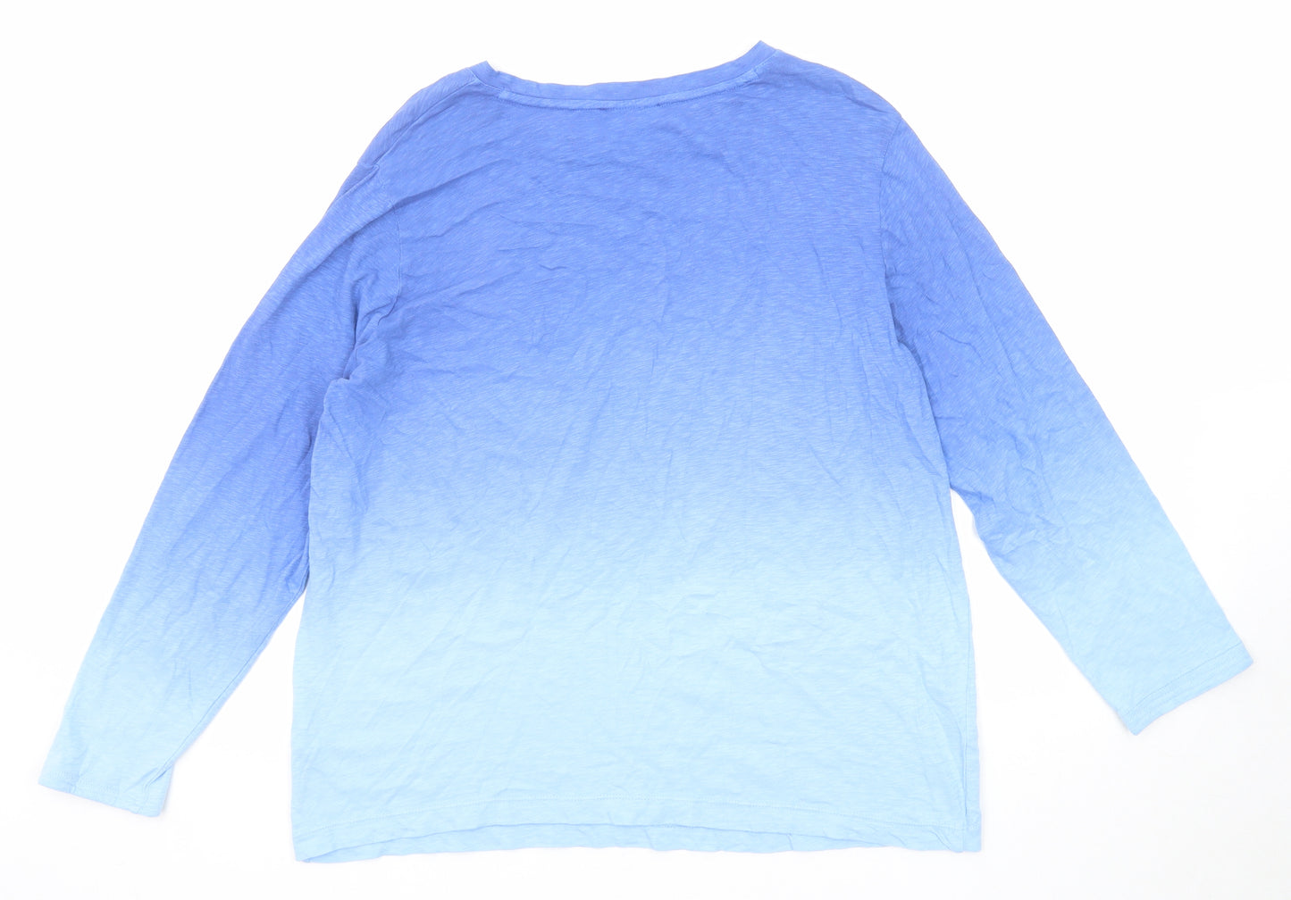 Marks and Spencer Womens Blue Cotton Basic T-Shirt Size 14 Boat Neck - Ombré