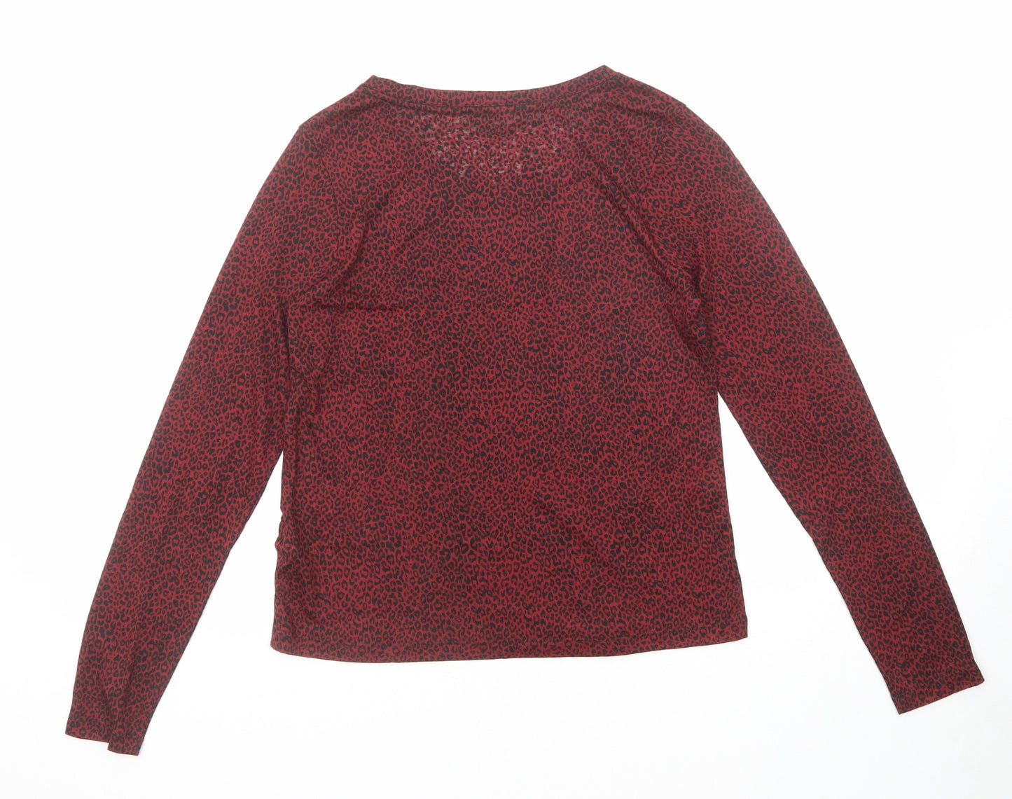 GOODMOVE Womens Red Animal Print Polyester Basic T-Shirt Size 8 Boat Neck Pullover - Leopard Print