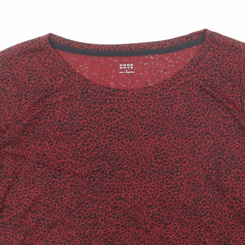 GOODMOVE Womens Red Animal Print Polyester Basic T-Shirt Size 8 Boat Neck Pullover - Leopard Print