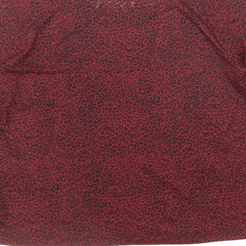 GOODMOVE Womens Red Animal Print Polyester Basic T-Shirt Size 8 Boat Neck Pullover - Leopard Print