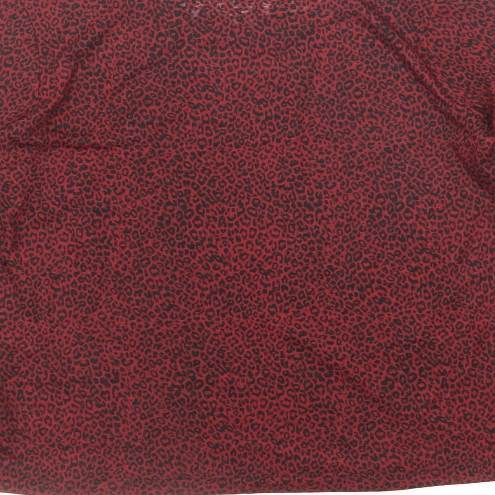 GOODMOVE Womens Red Animal Print Polyester Basic T-Shirt Size 8 Boat Neck Pullover - Leopard Print
