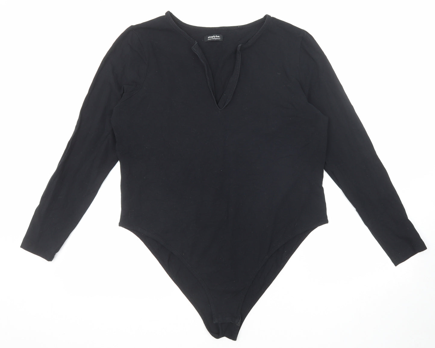 Simply Be Womens Black Cotton Bodysuit One-Piece Size 20 Snap