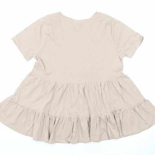 New Look Womens Beige Cotton Basic T-Shirt Size 10 Round Neck - Peplum
