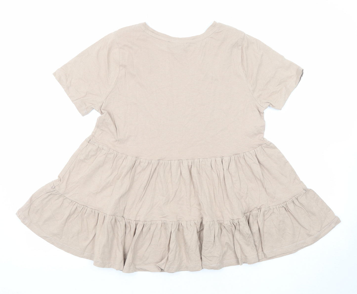 New Look Womens Beige Cotton Basic T-Shirt Size 10 Round Neck - Peplum