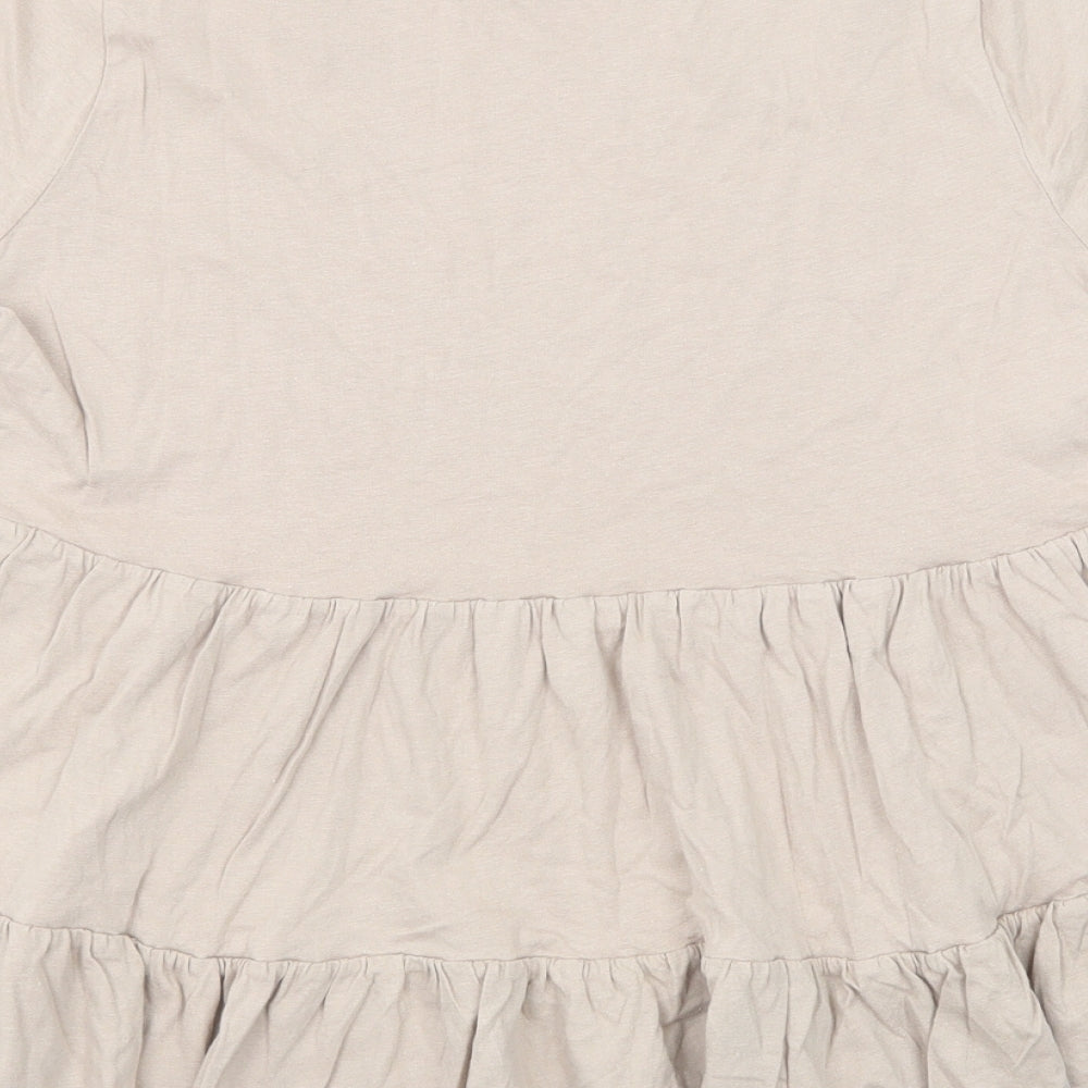 New Look Womens Beige Cotton Basic T-Shirt Size 10 Round Neck - Peplum