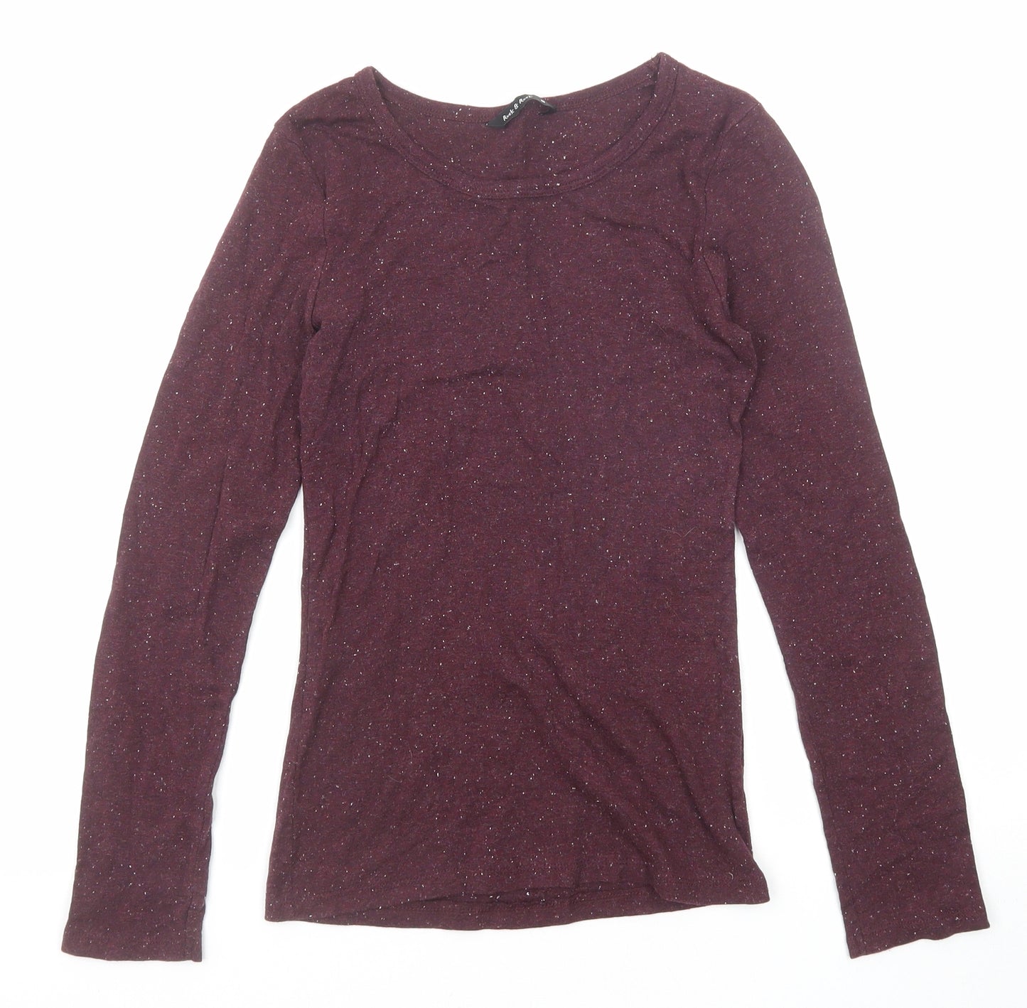 Rock & Rock Womens Purple Polyester Basic T-Shirt Size S Boat Neck