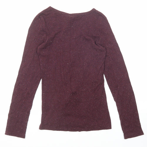 Rock & Rock Womens Purple Polyester Basic T-Shirt Size S Boat Neck