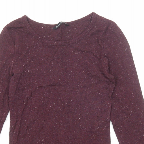 Rock & Rock Womens Purple Polyester Basic T-Shirt Size S Boat Neck