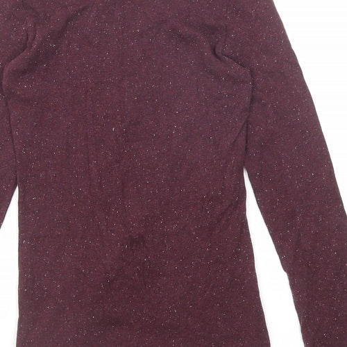 Rock & Rock Womens Purple Polyester Basic T-Shirt Size S Boat Neck