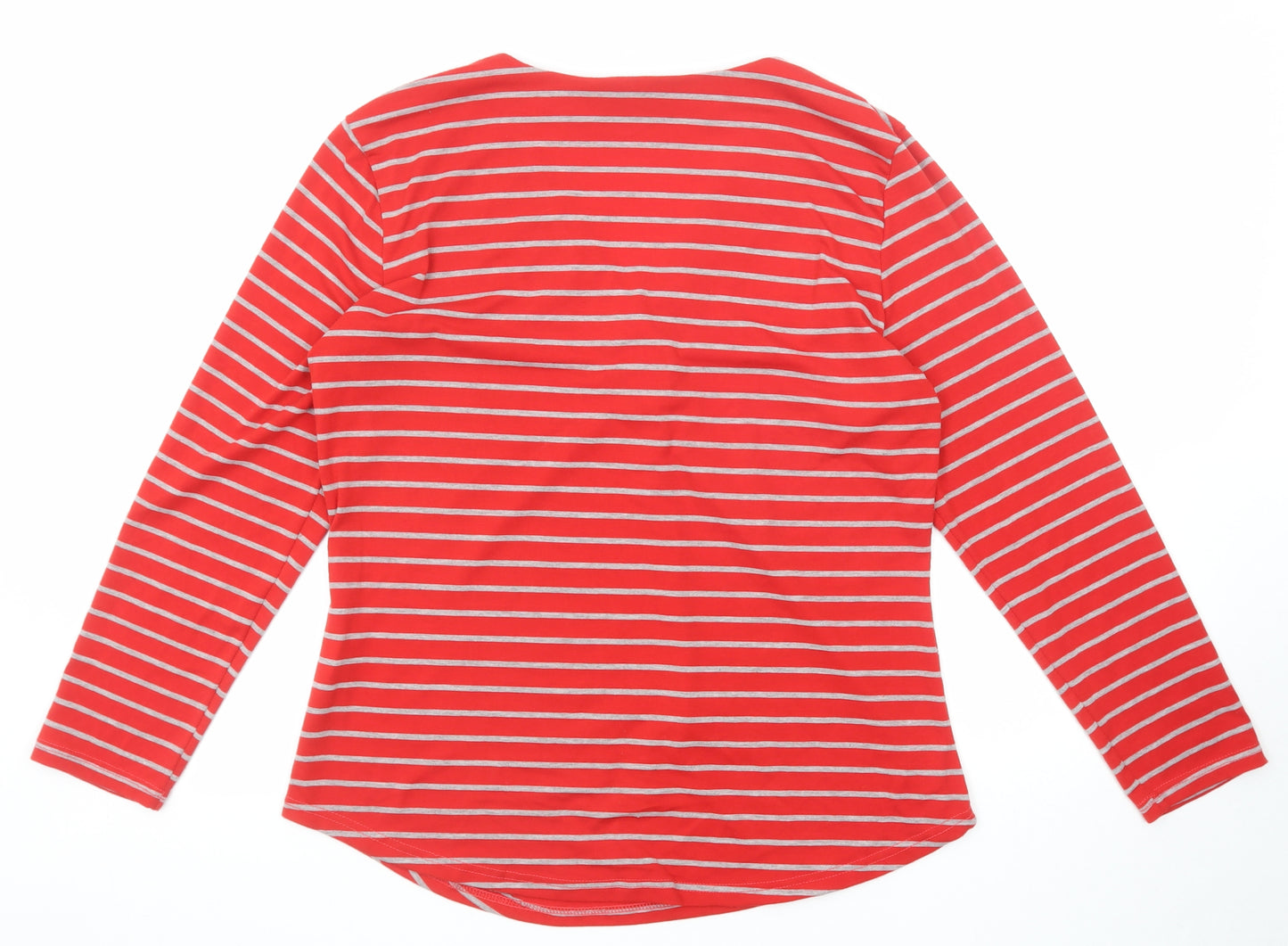 Cerulean Womens Red Striped Polyester Basic T-Shirt Size L V-Neck