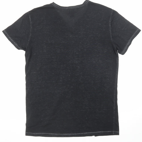 H&M Mens Black Polyester T-Shirt Size S V-Neck