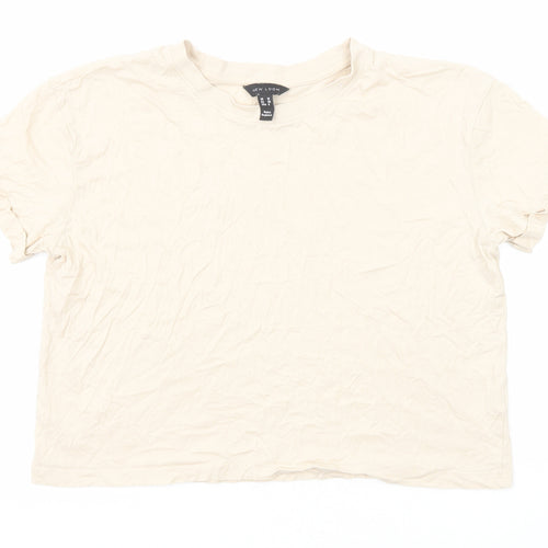 New Look Womens Beige Cotton Basic T-Shirt Size 10 Round Neck