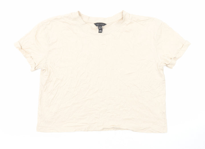 New Look Womens Beige Cotton Basic T-Shirt Size 10 Round Neck