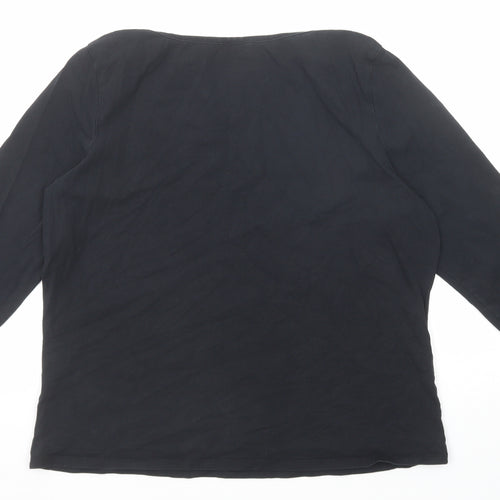 M&Co Womens Black Cotton Basic T-Shirt Size 18 Boat Neck