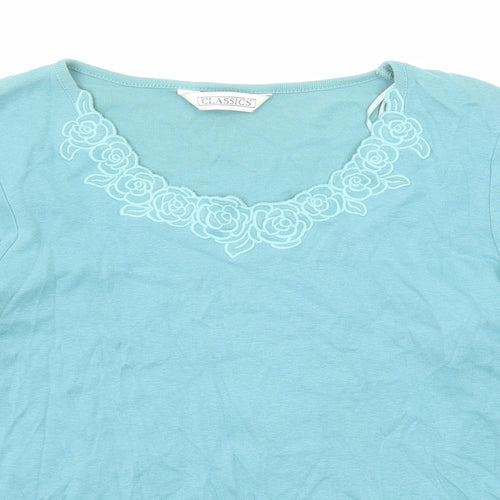 BHS Womens Blue Cotton Basic T-Shirt Size 16 Scoop Neck