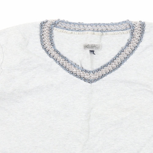 DASH Womens Grey Cotton Basic Blouse Size 18 V-Neck - Neckline Detail