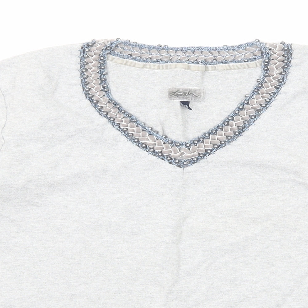 DASH Womens Grey Cotton Basic Blouse Size 18 V-Neck - Neckline Detail