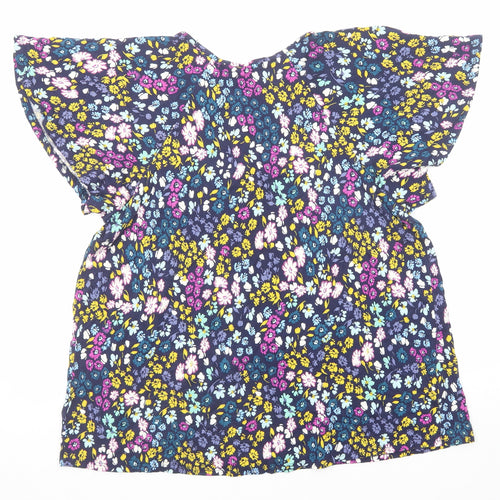 NEXT Womens Multicoloured Floral Viscose Basic T-Shirt Size 16 Round Neck