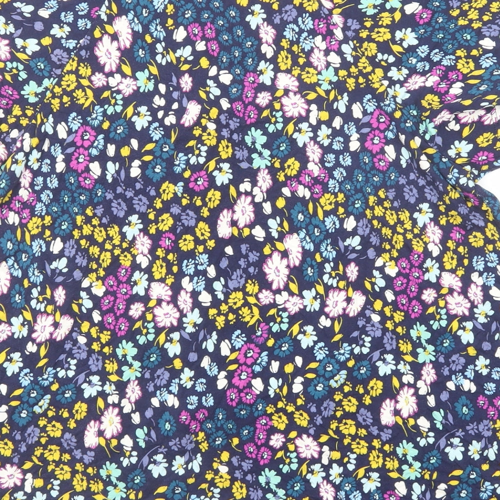 NEXT Womens Multicoloured Floral Viscose Basic T-Shirt Size 16 Round Neck