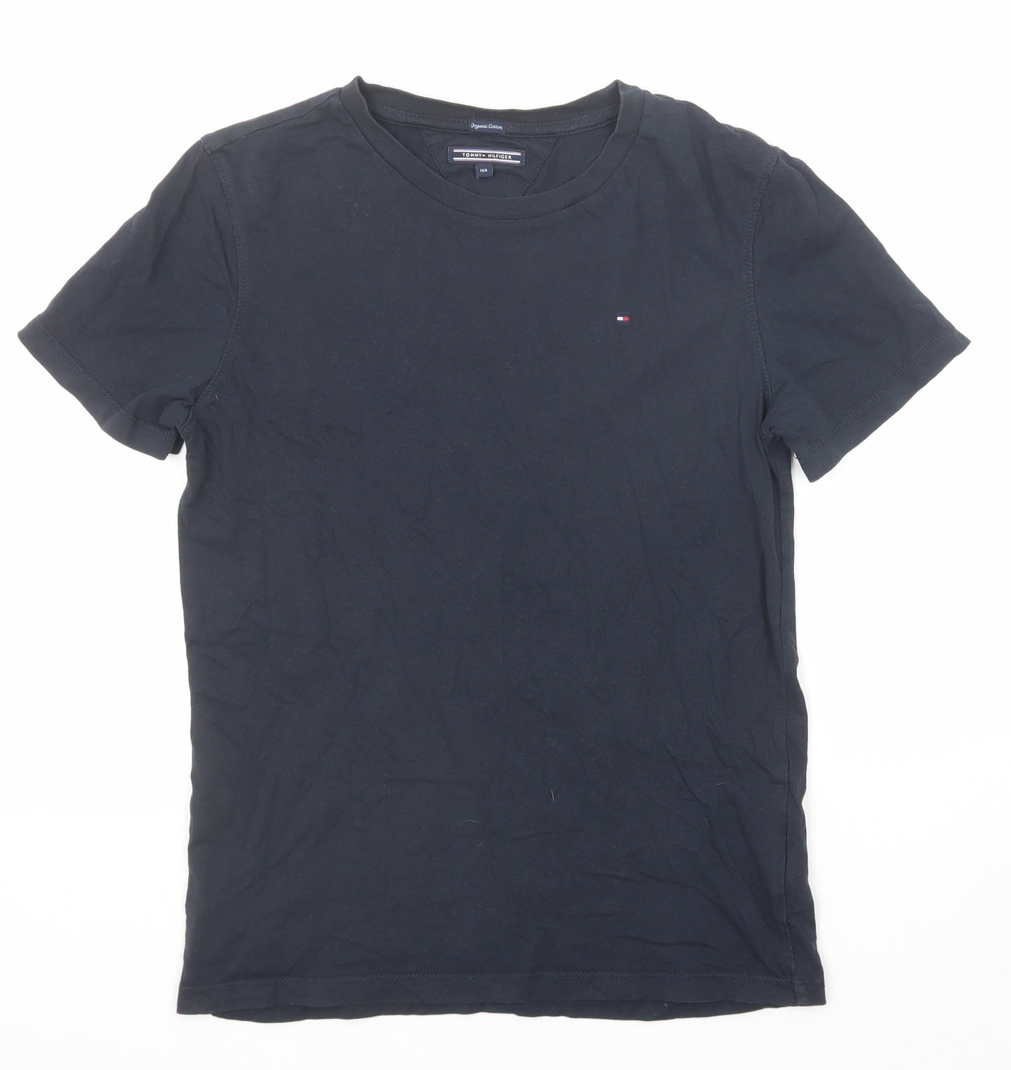 Tommy Hilfiger Boys Blue Cotton Basic T-Shirt Size 14 Years Round Neck Pullover
