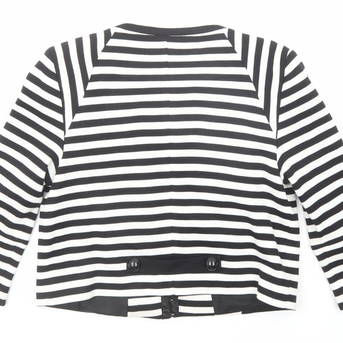 NEXT Womens Black Striped Jacket Blazer Size 12 Hook & Eye