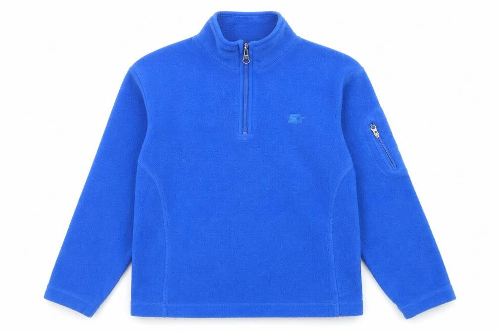 Front view of Starter boys’ blue polyester pullover sweatshirt, size M, zip
