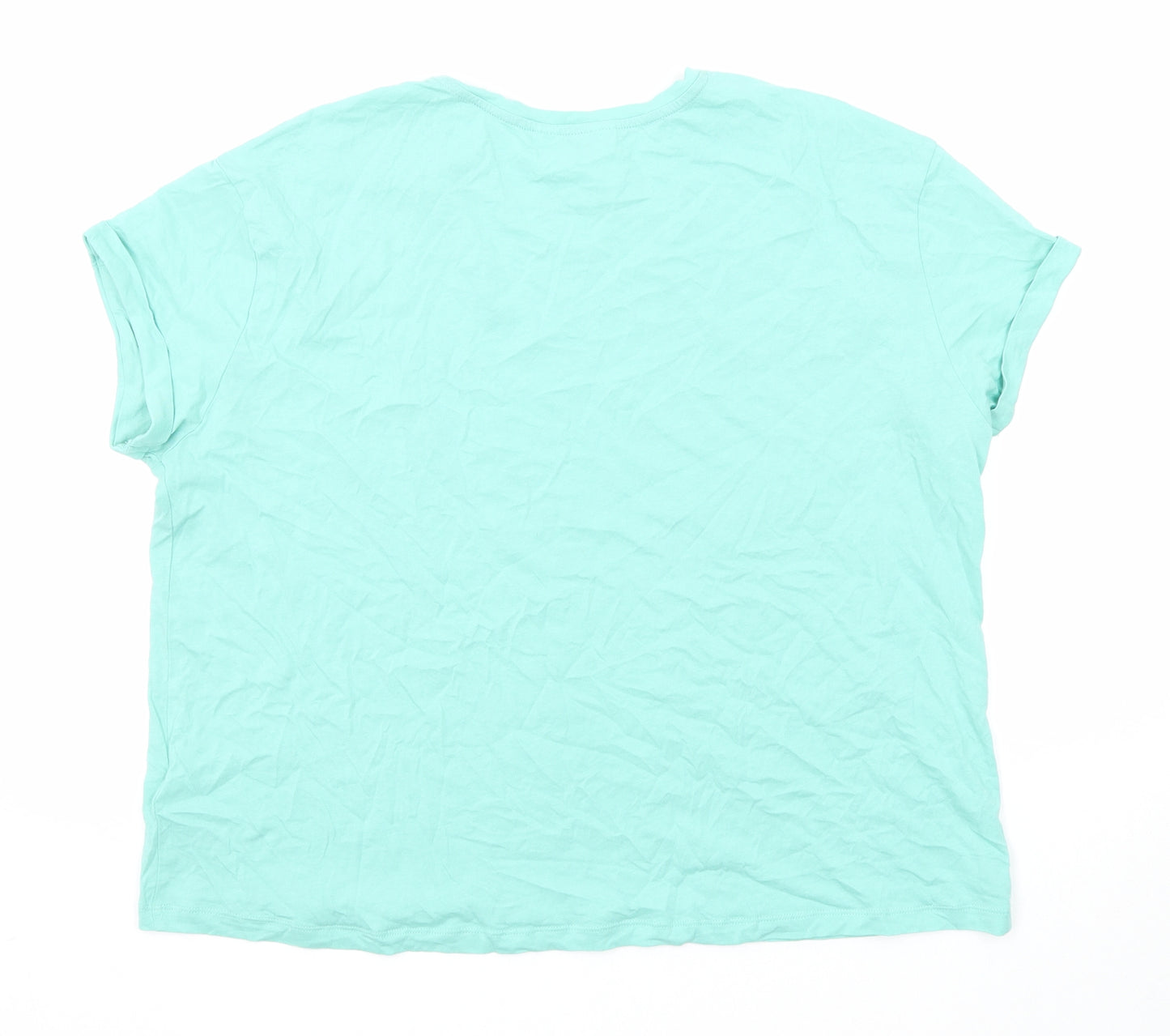 Marks and Spencer Womens Green Cotton Basic T-Shirt Size L Crew Neck - Fruit