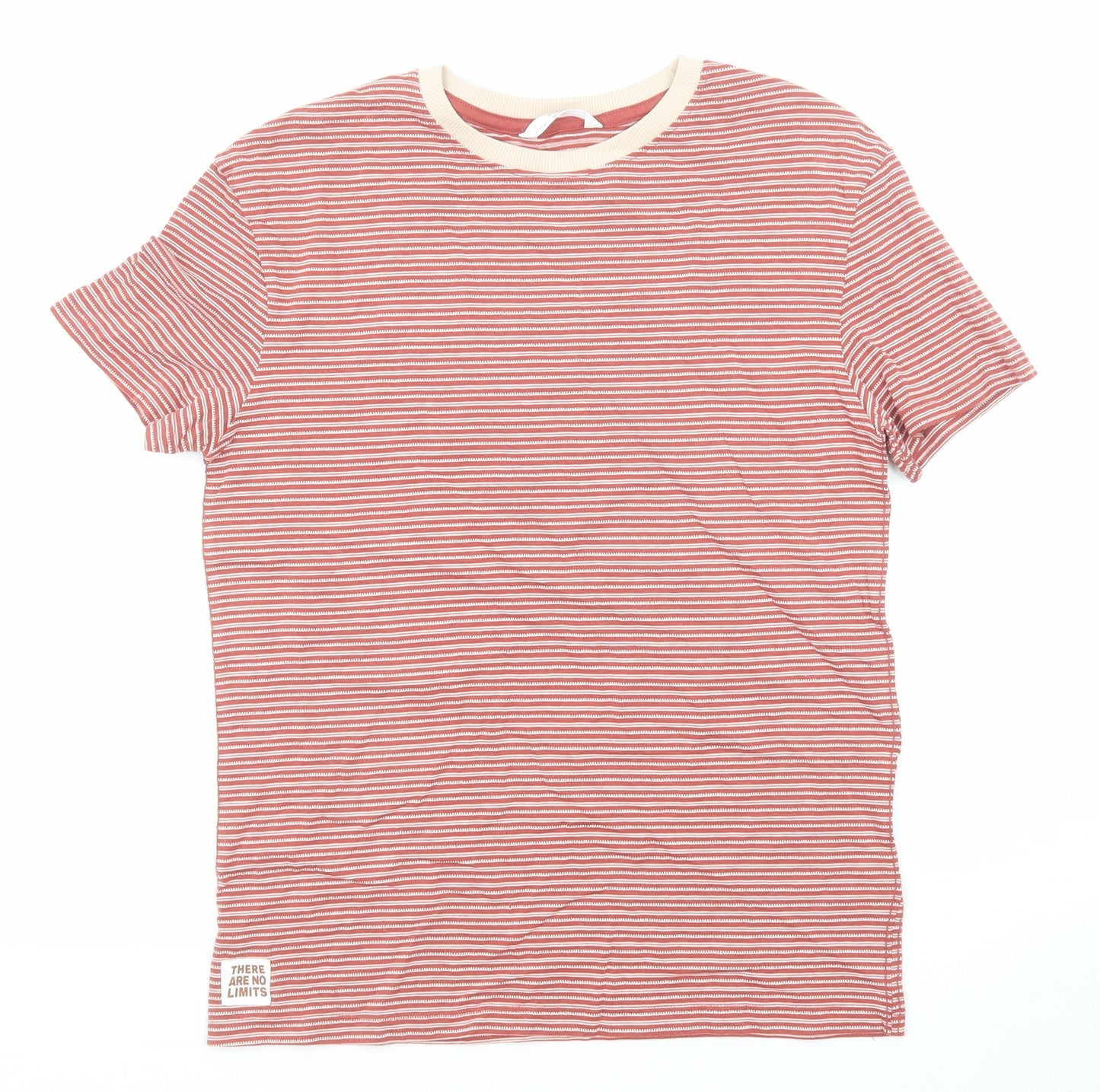 Marks and Spencer Boys Red Striped Cotton Basic T-Shirt Size 11-12 Years Round Neck Pullover