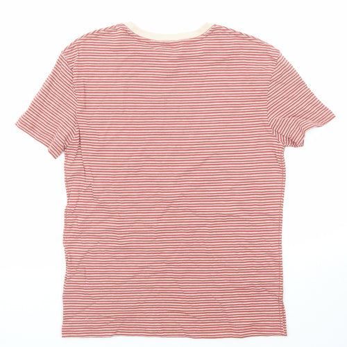 Marks and Spencer Boys Red Striped Cotton Basic T-Shirt Size 11-12 Years Round Neck Pullover