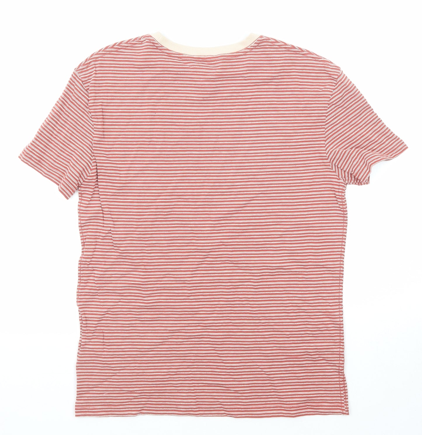 Marks and Spencer Boys Red Striped Cotton Basic T-Shirt Size 11-12 Years Round Neck Pullover
