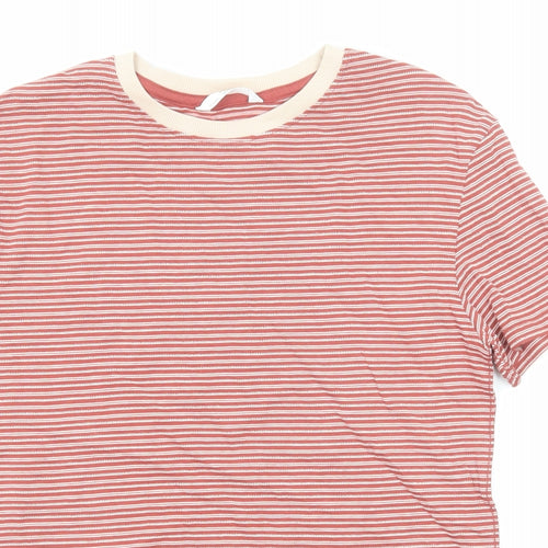 Marks and Spencer Boys Red Striped Cotton Basic T-Shirt Size 11-12 Years Round Neck Pullover